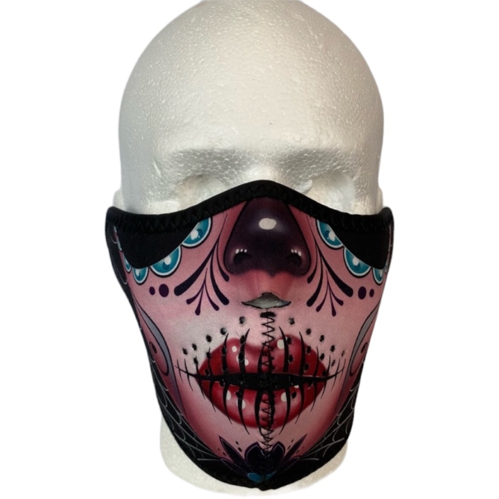 Zan‎ Head Gear Sugar Skull Face Half Mask Wind Guard Riding Biker Chick Harley